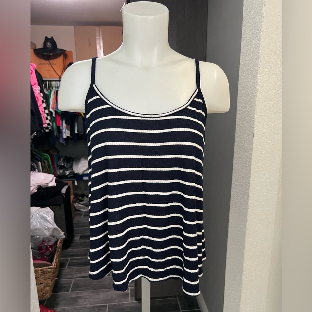 Forever 21 Dark Blue and White Striped Tank Top